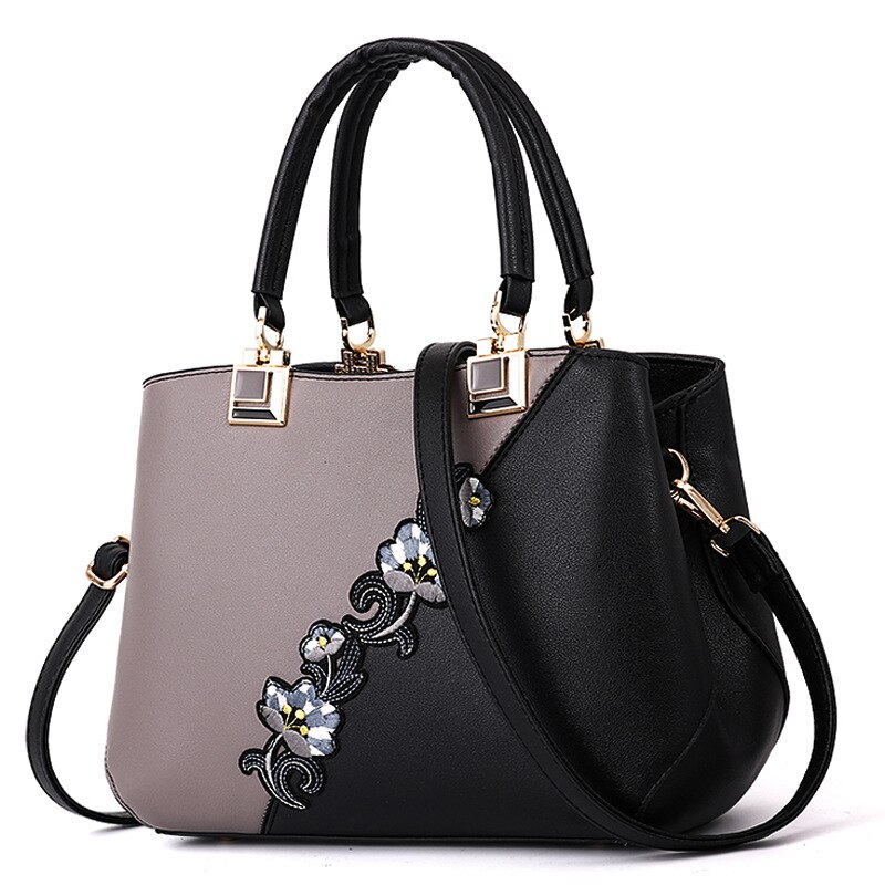 Embroidered Messenger Bags Women Leather Handbags Bags for Women Ladies Hand Bag Female bag: grey 1