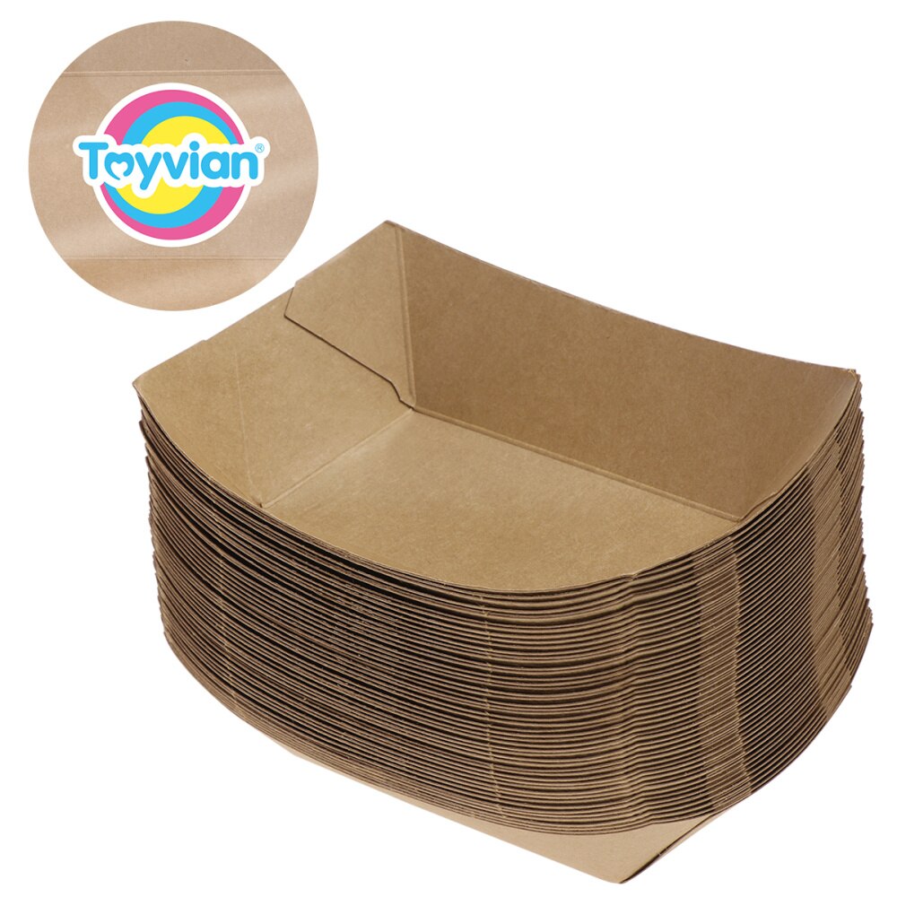 Toyvian 50PCS Ship Shape Take Out Containers Easy Fold Box Kraft Paper Box Lunch Salad Carton for Party