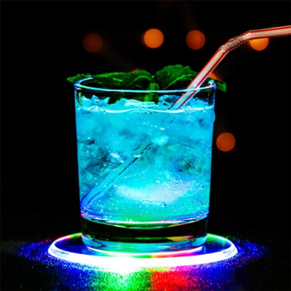 1 stk 10cm akryl farverige led glorifier drikke kopmåtte ultra-tynd led bar glødunderlag til kop xmas fest bryllup