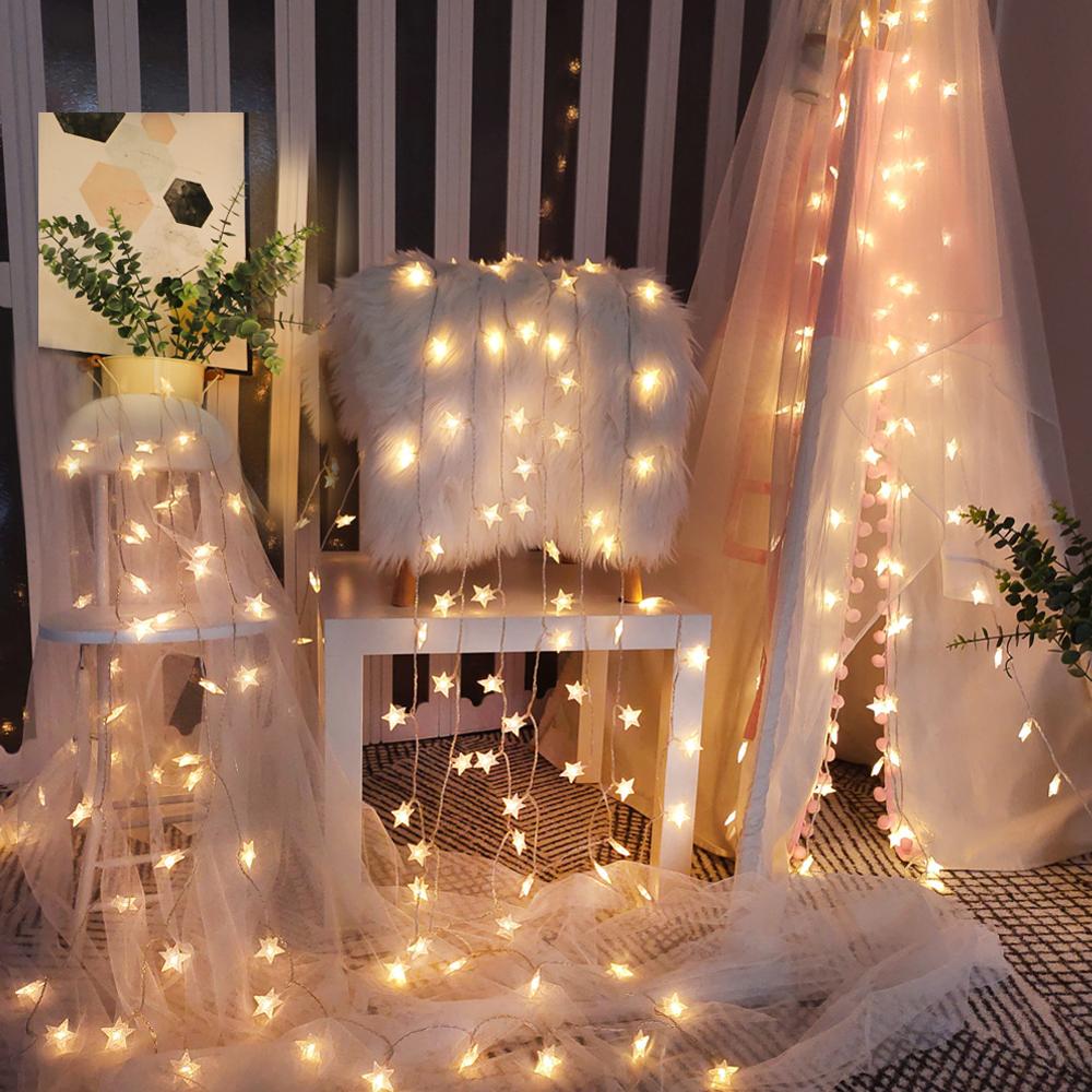Romantic Star Round Lantern LED Lights String Kids Room Decor Fairy Garland Lights Home Garden Christmas Party Decoration Lights