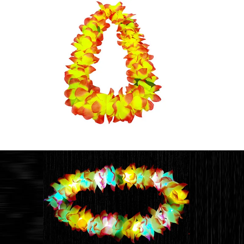 10pcs LED Light Up Flashing Hawaiian Leis Hula Dance Garland Artificial Flowers Neck Loop Necklace Glow Party Supplies Christmas: DARK GRAY