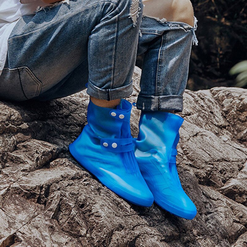 Vattentätt regnstövel skoöverdrag återanvändbara överdragsskor halkfria galoscher elastisk pvc & t8