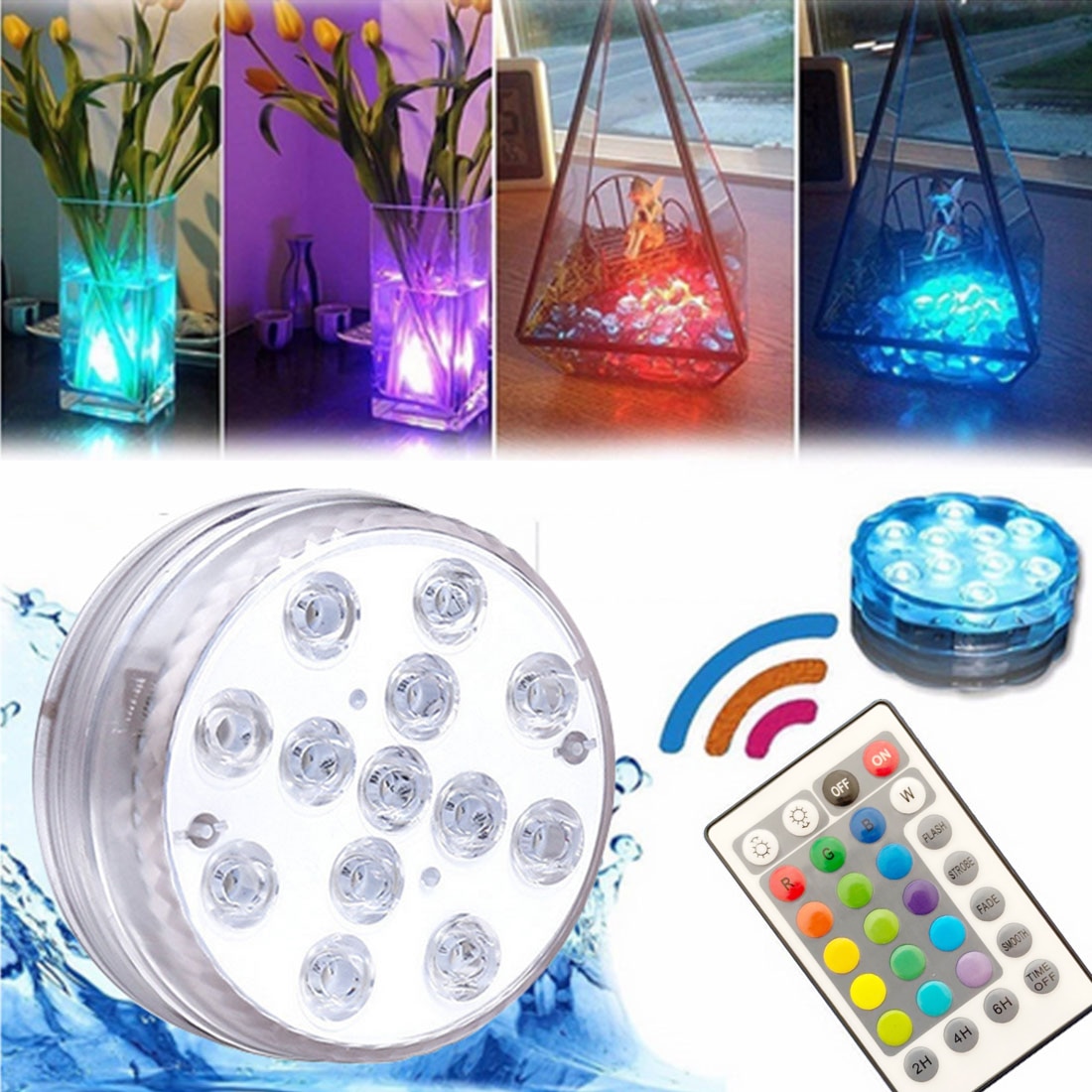 13 Remote Controlled RGB Underwater Submersible Lights Led Outdoor Lamp With Magnet For Wedding Party Vase Bow Fish Tank Pond