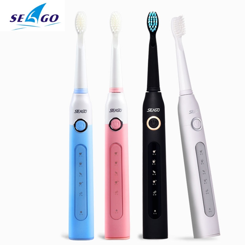 SEAGO Sonic Electric Toothbrush Adults Timer 5 Modes USB Rechargeable Tooth Brush Replacement Brush Head Nozzles Box SG-507