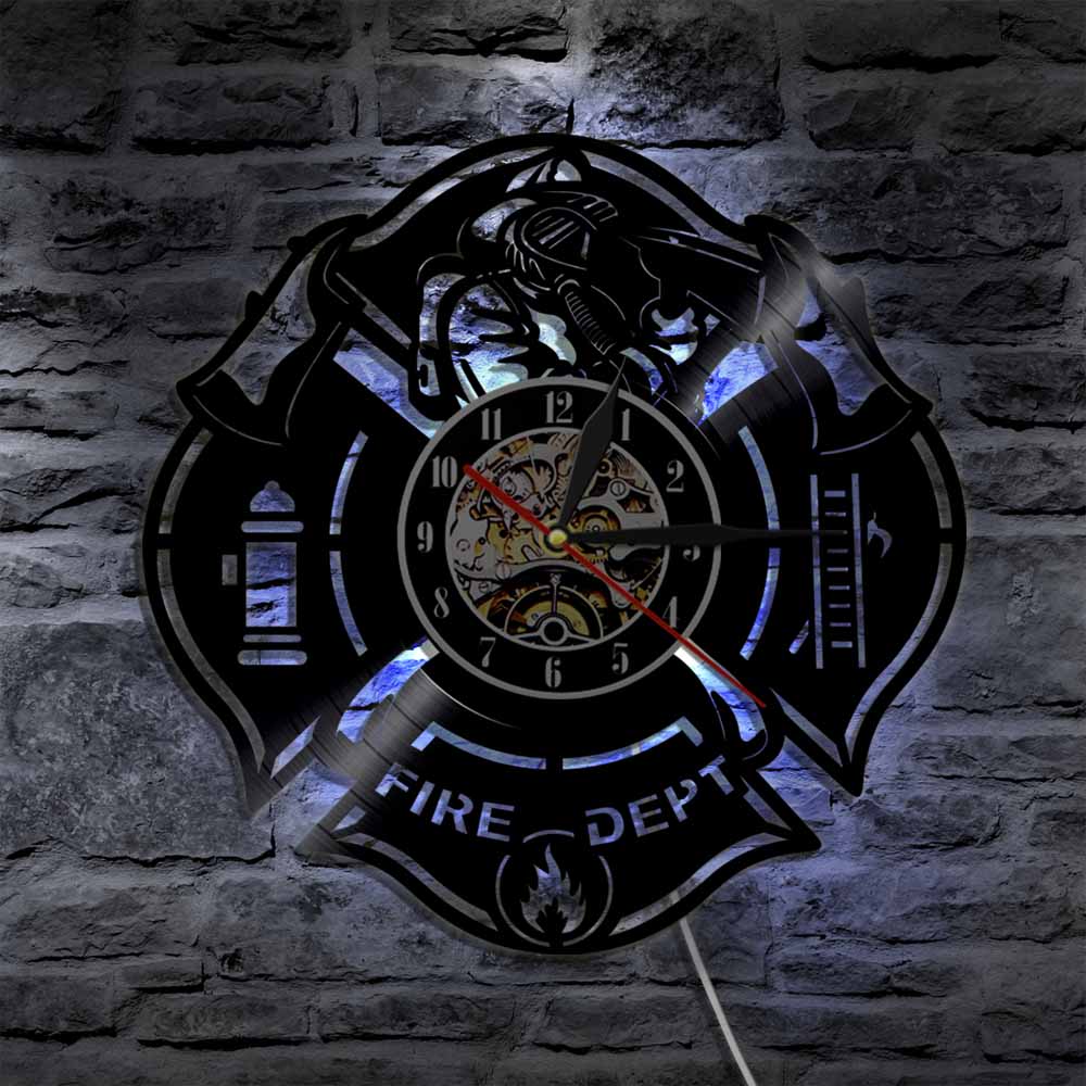 1Piece Super Cool Fire Dept Decorative Wall Art Wall clock large LED Light Unique Idea orologio da parete Wall Clock