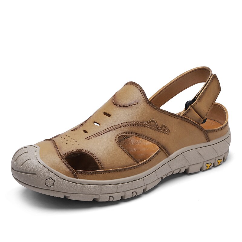 Lederen Heren Sandalen Klassieke Romeinse Sandalen Comfortabele Casual Schoenen Zomer Outdoor Strand Mannen Flip Flop Sneakers: Khaki / 38