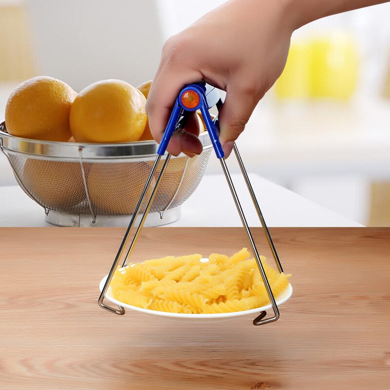 Tallerken clips tang rustfrit stål + pp håndtag køkken værktøj sammenfoldelig anti skål klemme til gryde griber
