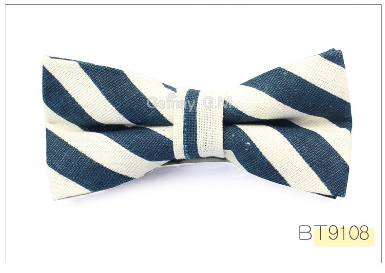 Men Striped Bowtie Casual Neckwear Adjustable Mens Bow Tie for wedding England Style Adult Linen Ties: BT9108