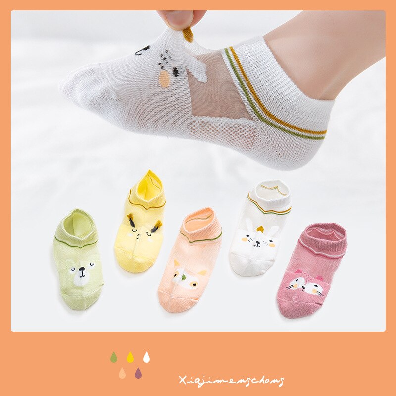 5 Paren/partij Kinderen Katoenen Sokken Mesh Sokken Jongen Meisje Baby Baby Ultradunne Mode Ademend Effen Voor Zomer 0-12T Teens Kids: 5Pairs Style1 / XS 0-1Years old