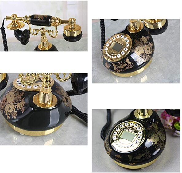Black Bronzing Antique Telephone Home Vintage Corded Phone Button Dial with FSK and DTMF, Caller ID, Ringer Volume Adjustment