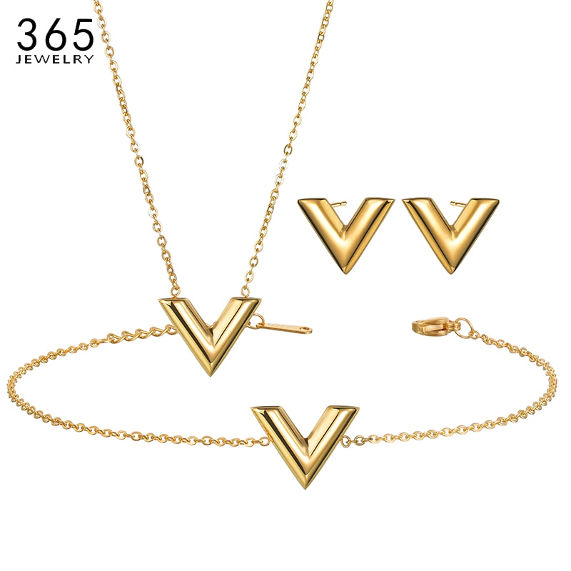 Simple Stainless Steel Letter V Necklace Women Girl Gold/Steel/Rose Gold Alphabet Pendant Necklace Party Gife