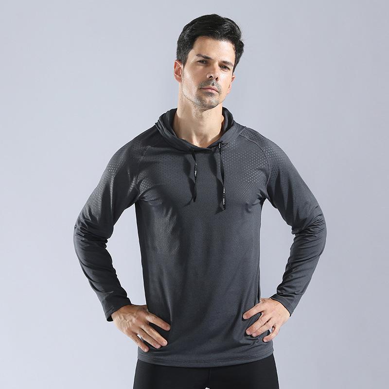 Raskt tørr treningsstudio fitness klær menns lange ermer løpejakke frakk sweatshirt hette topper utendørs trening sportsklær: Lx 10857 mørkegrå / Xxl
