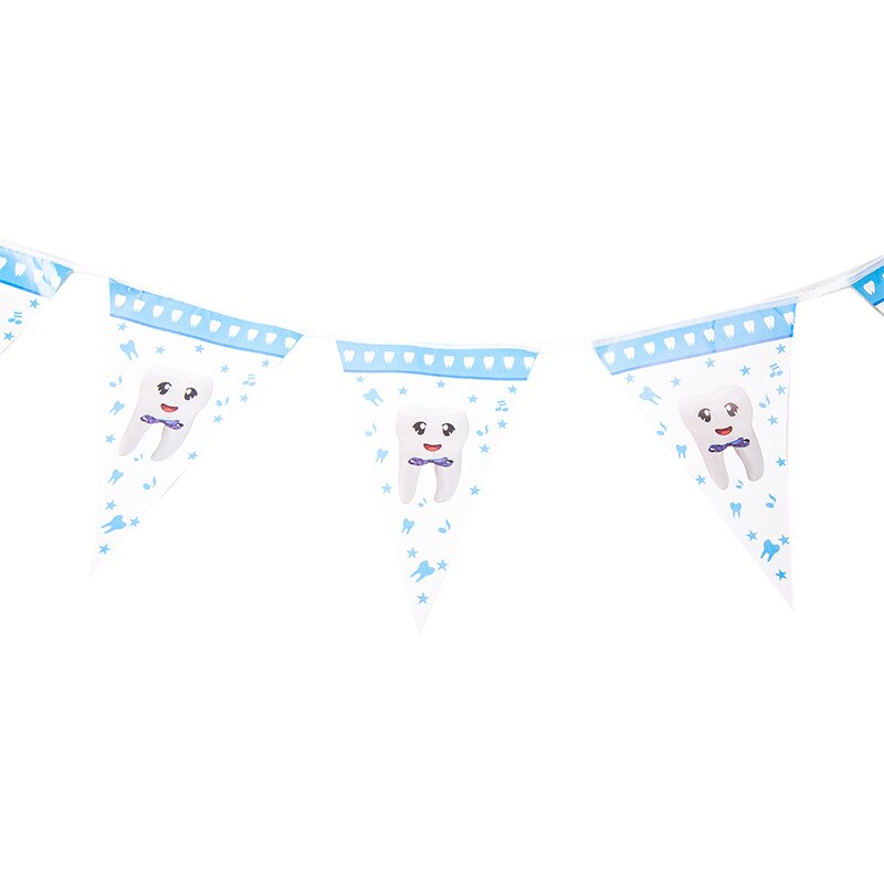 Blå min första tand tema fest dekoration porslin papper kopp tallrik servetter baby shower ballonger pojke födelsedagsfest tillbehör: Vimpel 1 uppsättning