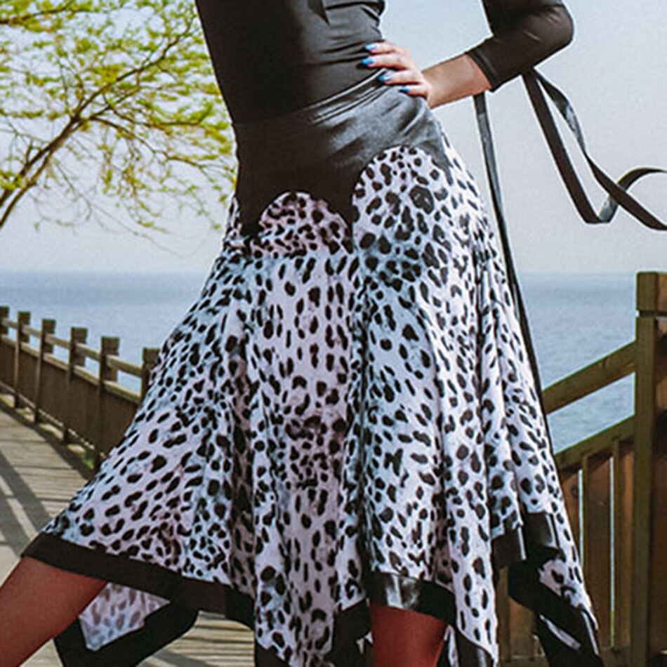 Latin Dance Dress Women Leopard Latin Dance Skirt for Ballroom Samba Tango Chacha Belly Dancing Performamnce LP483