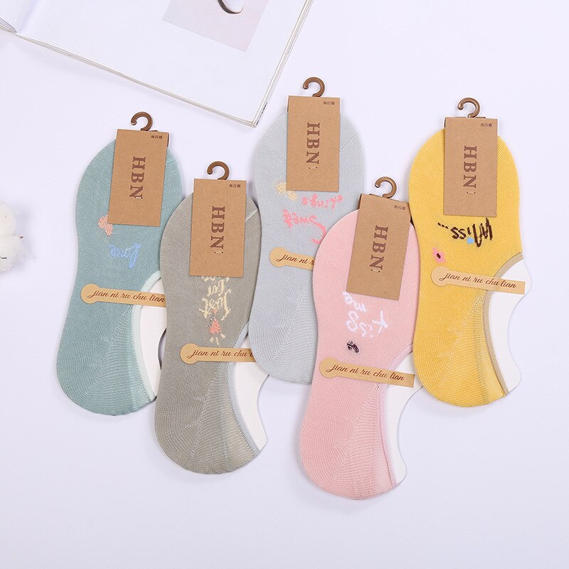5 par/lot korea sommar tecknat djur kvinnor strumpor kanin katt räv båt strumpor bomull söt kawaii osynliga ankel strumpor: Smt -93-5