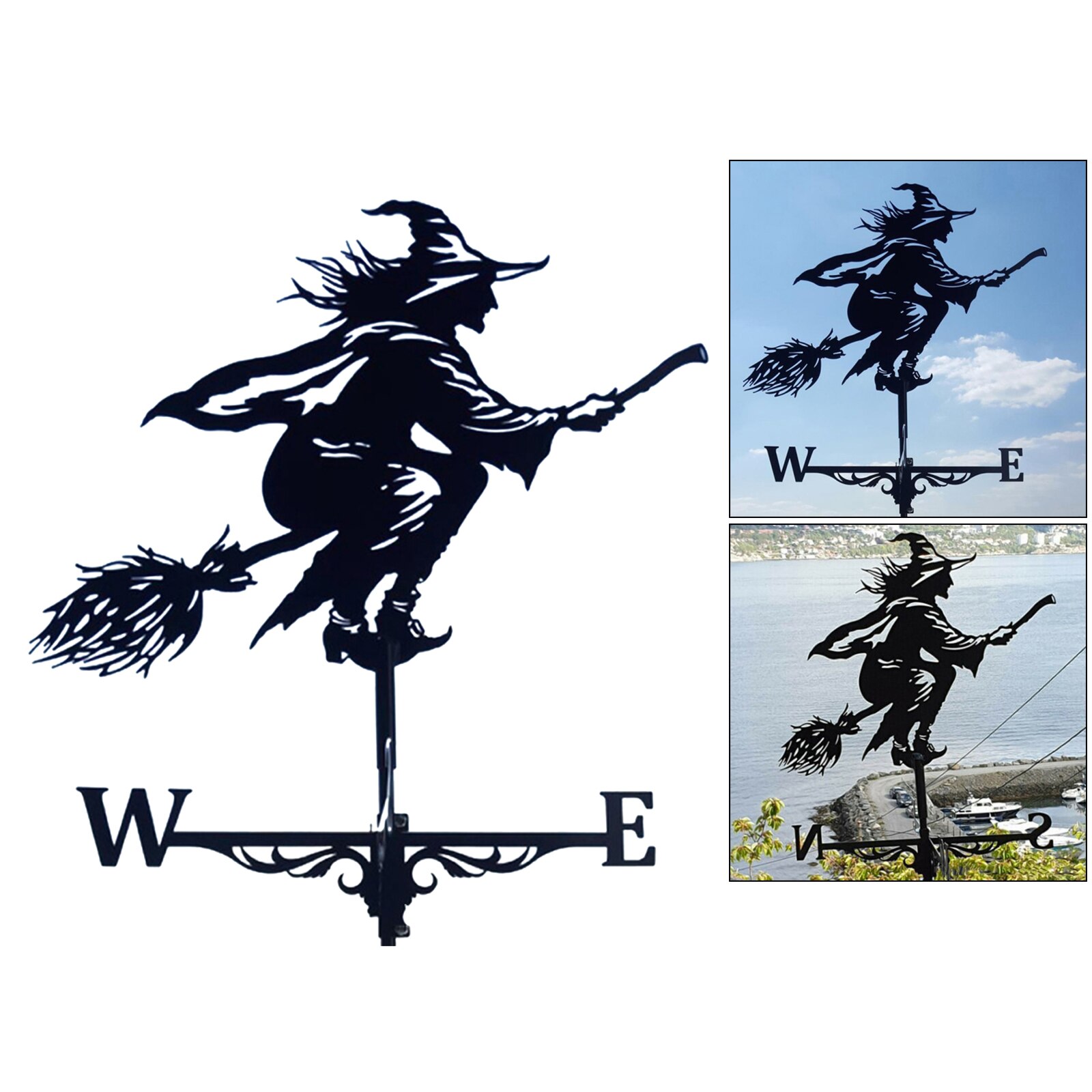 Iron Witch Shape Weathervane Fence Mount Weather Vane Garden 30'' Tall