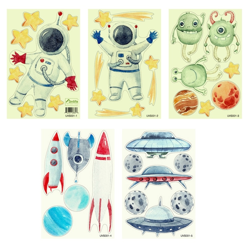 Fluorescent Luminous space Planets rocket stars glow in the dark home decor UFO astronaut Wall Stickers for kids baby room