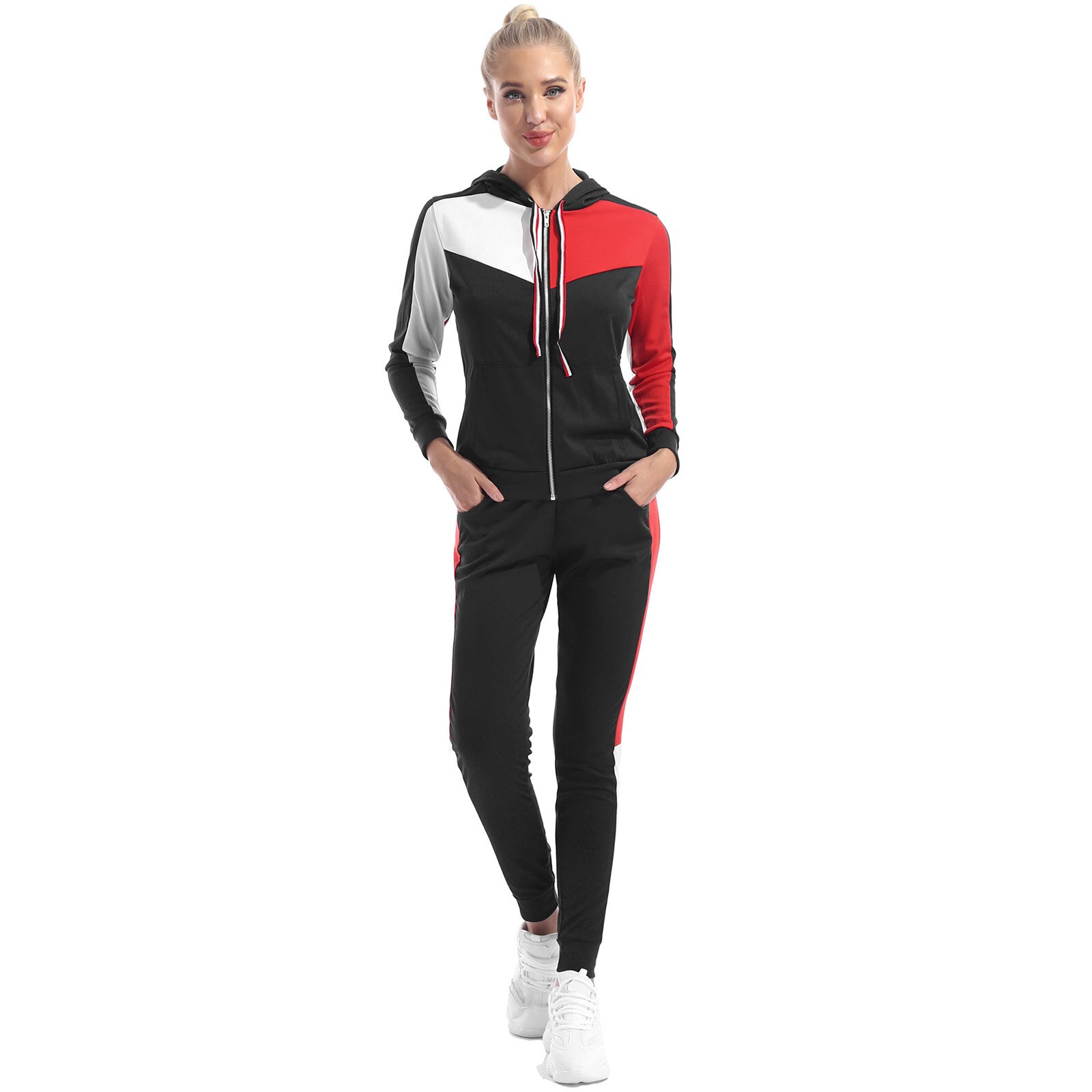 Damen-laufsets, zweiteilig, sportbekleidung, freizeit-trainingsanzüge, Fitness-trainingsanzüge, hoodies, jacken, oberteile und hosen, trainingskleidung: Schwarz / Xl