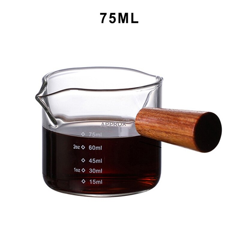 Hittebestendig Glas Meten Dubbele Mond Fles Koffie Aandelen Pot Huis Glas Kleine Melk Cup Houten Handvat Kitchentools: 75ml