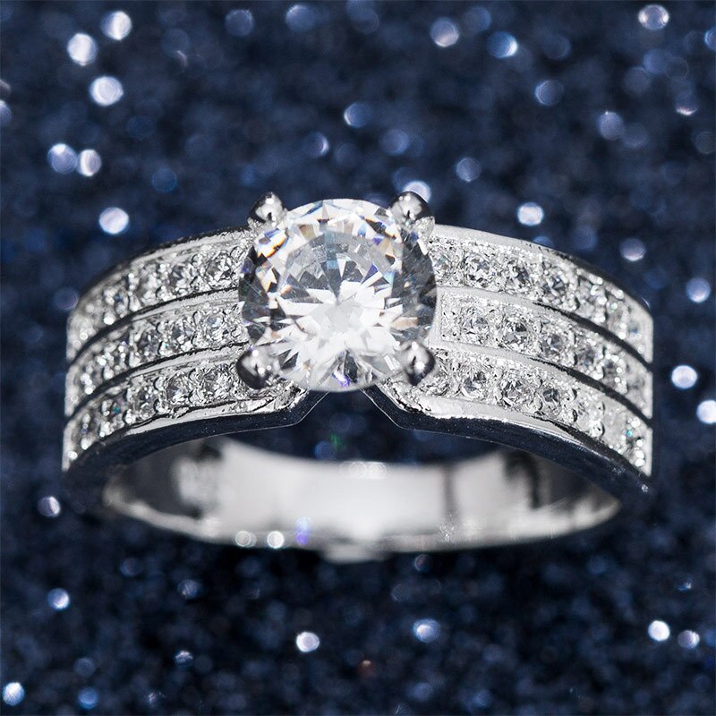HUITAN Wedding Ring Band Brilliant Cubic Zircon Prong Setting Engagement Ring With Micro Paved Bridal Women Ring