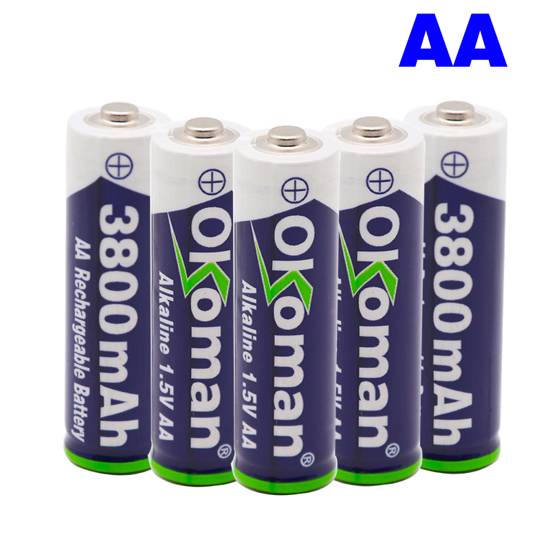 Okoman 1.5V AAA 3000mAh Alkaline Rechargeable battery + 3800 mAh AA Alkaline battery for LED light toy clock MP3 player
