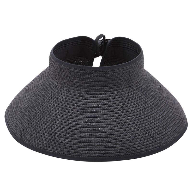 Beach cap sunbonnet visir stråhatt kvinnelig solkrem sommer sammenleggbar stor solhatt for kvinner lue: Svart