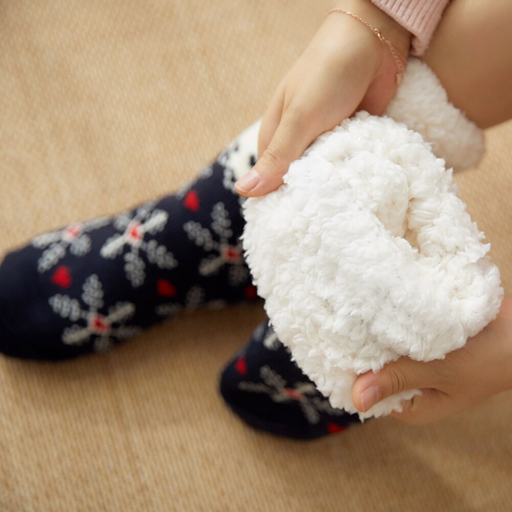 Vrouwen Winter Print Leuke Warme Lange Sokken Dikke Sokken Antislip Thuis Vloer Kerstcadeaus Cartoon Tapijt Sokken Kerst sokken