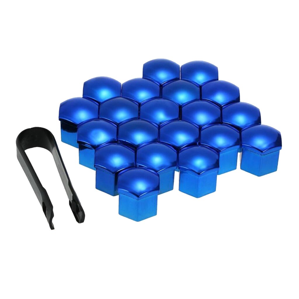 20 Sets 17mm Deep Wheel Lug Center Auto Hub Tyre Screw Cap Protector: Blue