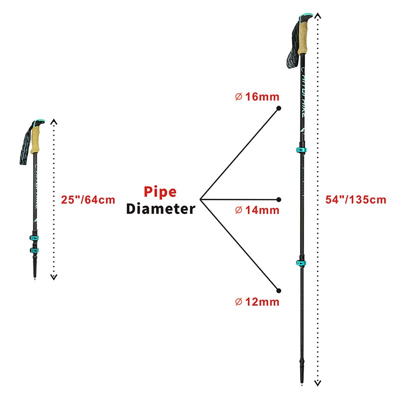 Hitorhike 195g/pc Carbon Fiber Lightweight Trekking Pole Adjustable Telescopic Hiking Walking Stick 3 Section For Camping Hiking