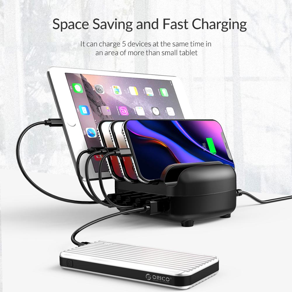 Orico 5 Port Usb Charger Station Dock Met Telefoon Of Tablet Houder 40W 5V2.4A * 5 Usb Opladen Voor iphone Pad Pc Kindle Tablet