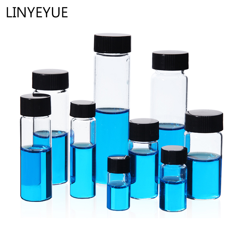 All sizes Transparent Glass Sample Bottles with PP cap+PE pad Essential oil bottle Screw Cap Glass Test Tube for Laboratory