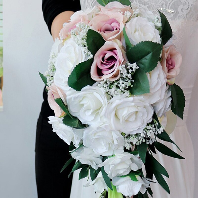 Tela Lovegrace + cinta ramo de rosas blancas flores para dama de honor pulsera accesorios de boda flor de mano nupcial