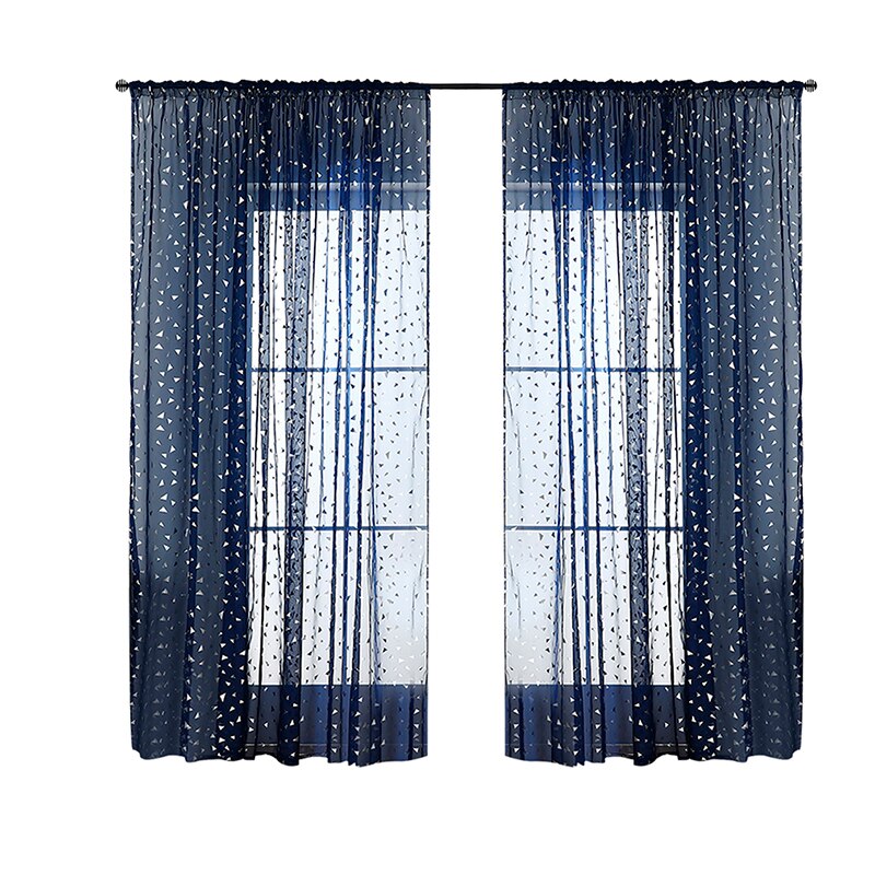 Trekant print mønster gardiner stue soveværelse gennemsigtige polyester fiber gardiner nemme at installere boligindretning gardiner: Marineblå varm sølv
