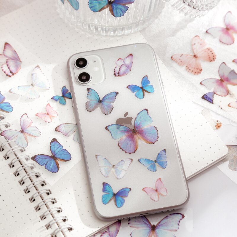 3 pcs Beautiful Butterfly Stickers Adhesive Diy Transparent Stickers Decor Srapbooking Diary Ablum Decorative Stickers