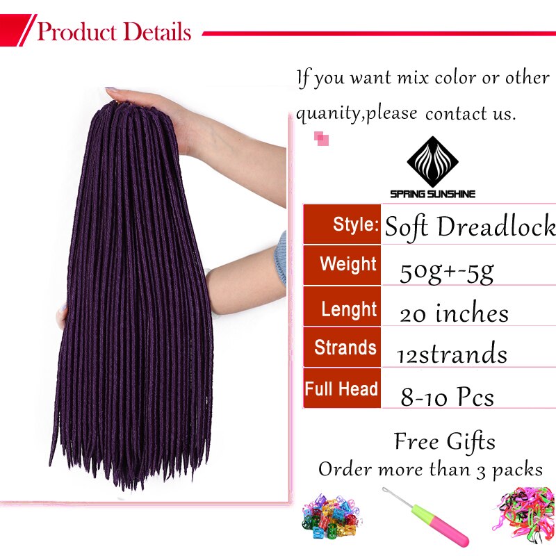 Spring Sunshine Synthetic 20inch Faux Locs Crochet Braids Purple Soft Dread Braiding Hair