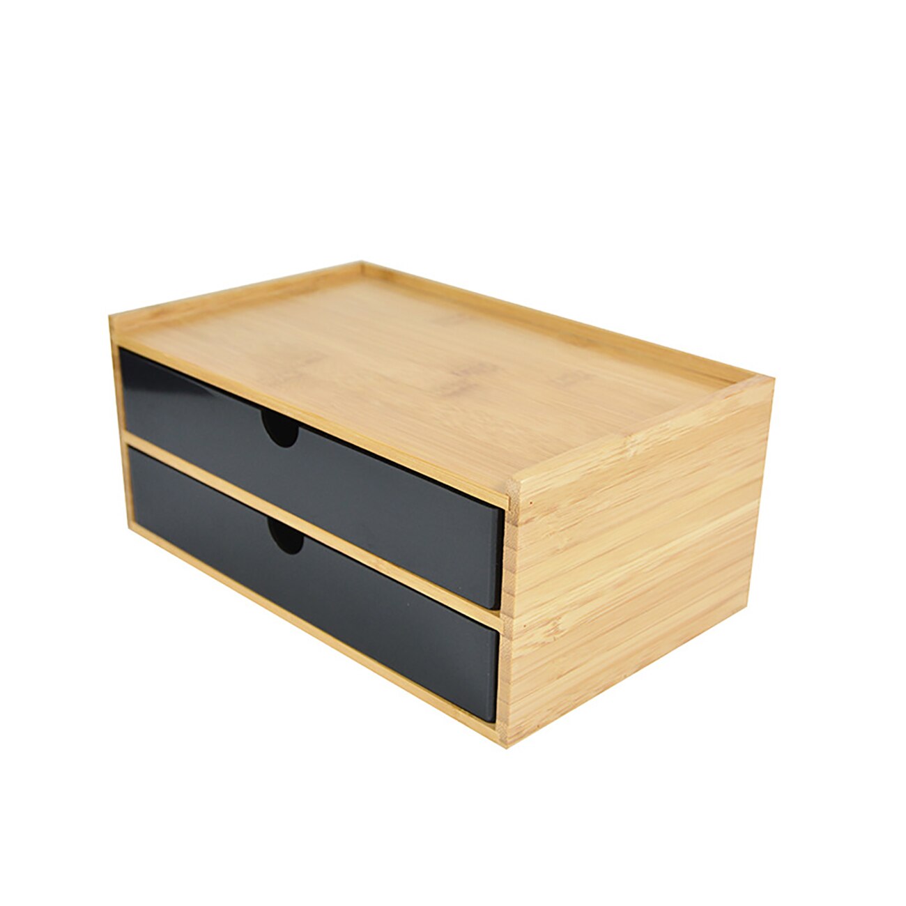 Bamboo Desktop Storage Box Sundries Jewelry Cosmetics Drawer Organizer Soap Box Remote Control Storage Box Table Storage Rack: Black-2 Layer