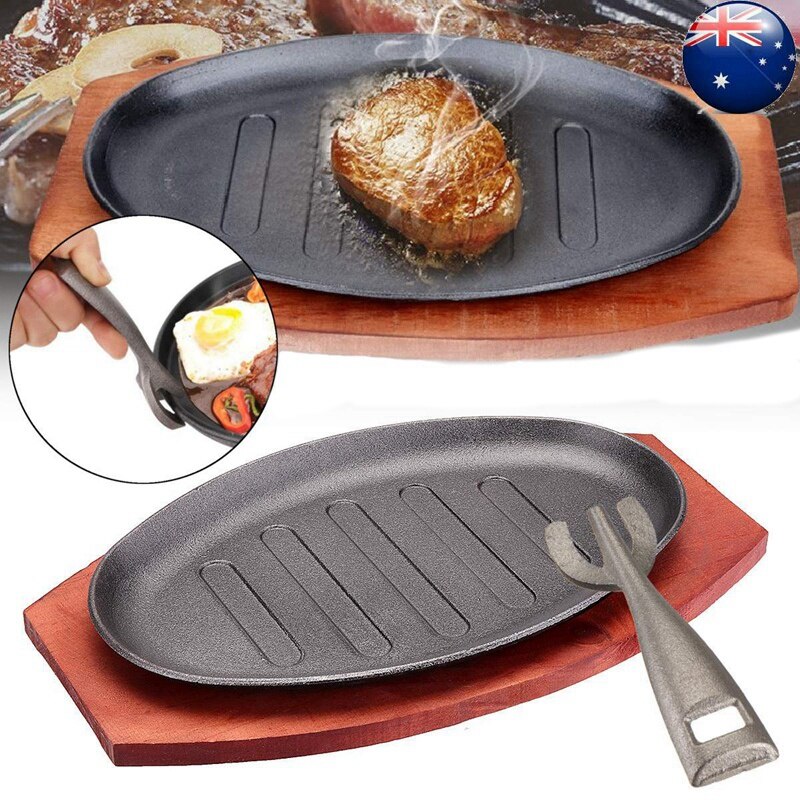 Støpejern stekepanne non stick stekt emalje stekt gryteplate stekepanne med trebunnholder hjemmekokekar 25.5*16.2