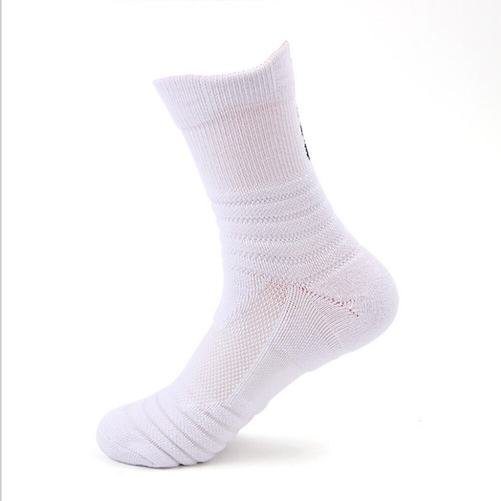 1 paires hommes chaussettes de basket-ball longue épaississement serviette bas coton chaussettes en plein air courir Badminton Tennis Tube moyen Sport chaussettes: White