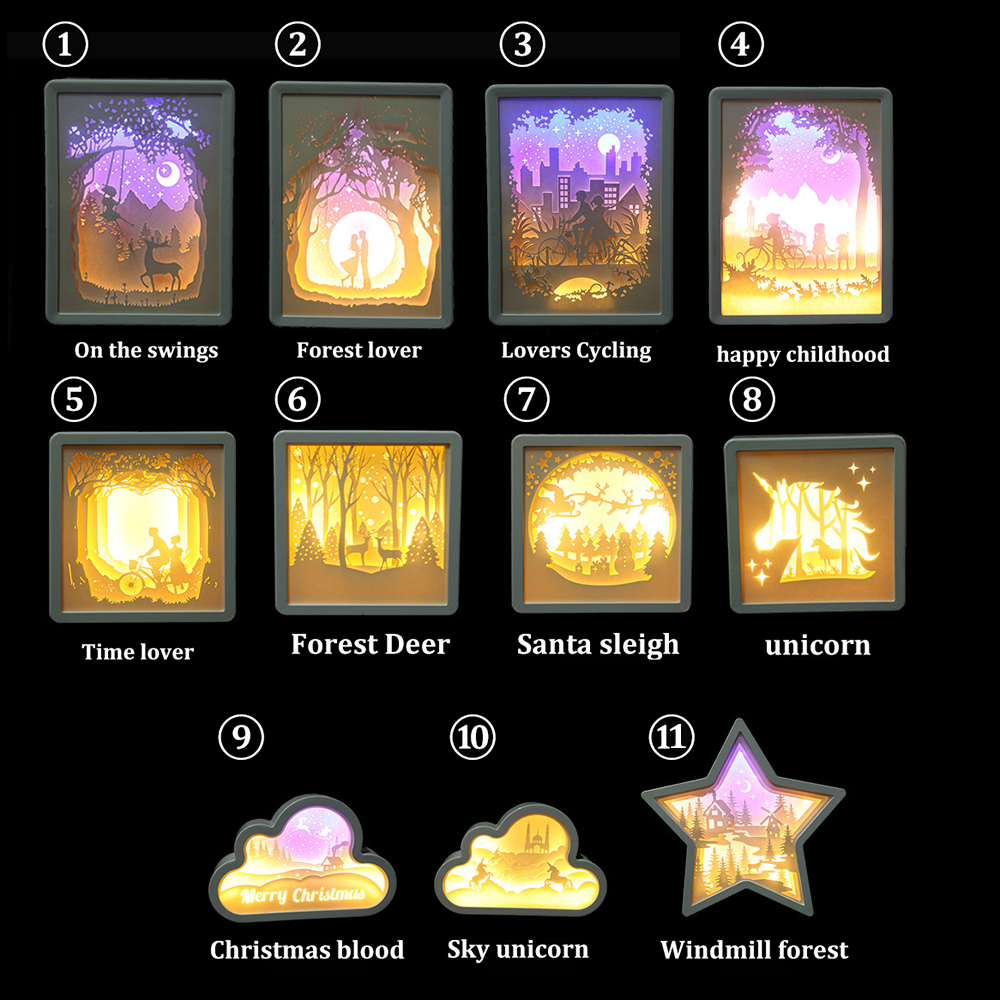 Valentijnsdag Licht Shadow Lamp 3D Modellering Box Led Nachtlampje Papier Sculpturen Frame Carving Art Decoratie