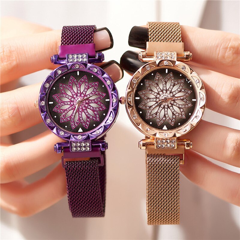 Real Stijl Set Vijzel Fortuinen Quartz Armband Horloge Sterren Vrouwelijke Mesh Riem Magneet Voor Milan