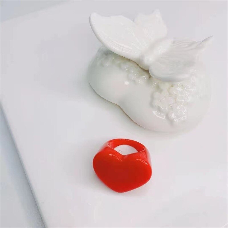 Sweet Charm Kleurrijke Hars Hart Hars Acryl Vinger Ringen Voor Vrouwen Meisjes Eenvoudige Zomer Partij Sieraden