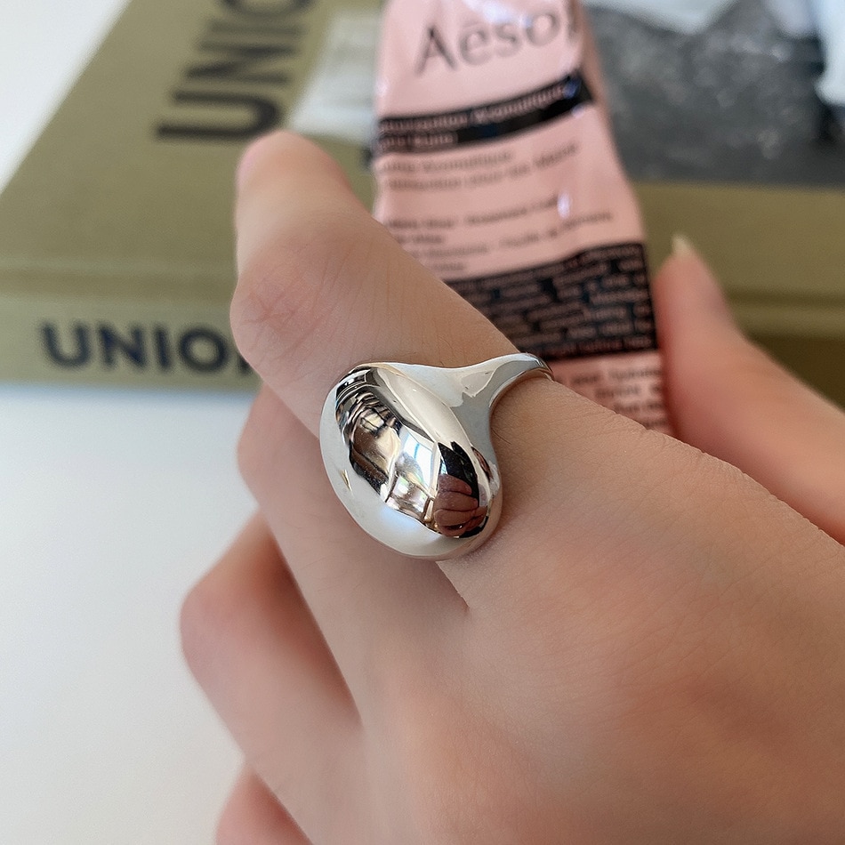 SHANICE Kühlen Punk S925 Sterling Silber Offene Ringe Übertreiben Große glatte unregelmäßigen Ring für frauen Straße tanzen Zubehör