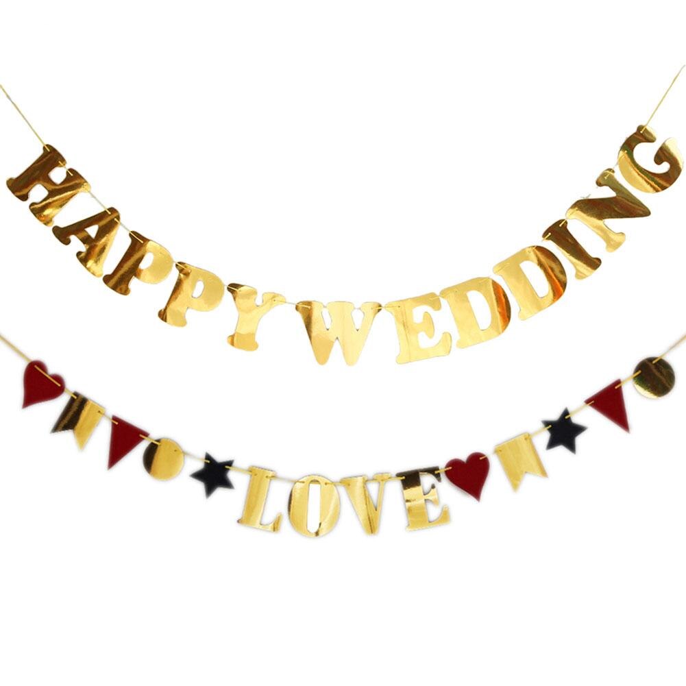 Happy Wedding Liefde Brief Hart Papier Banner Bruiloft Guirlande Vlaggen Party Decor