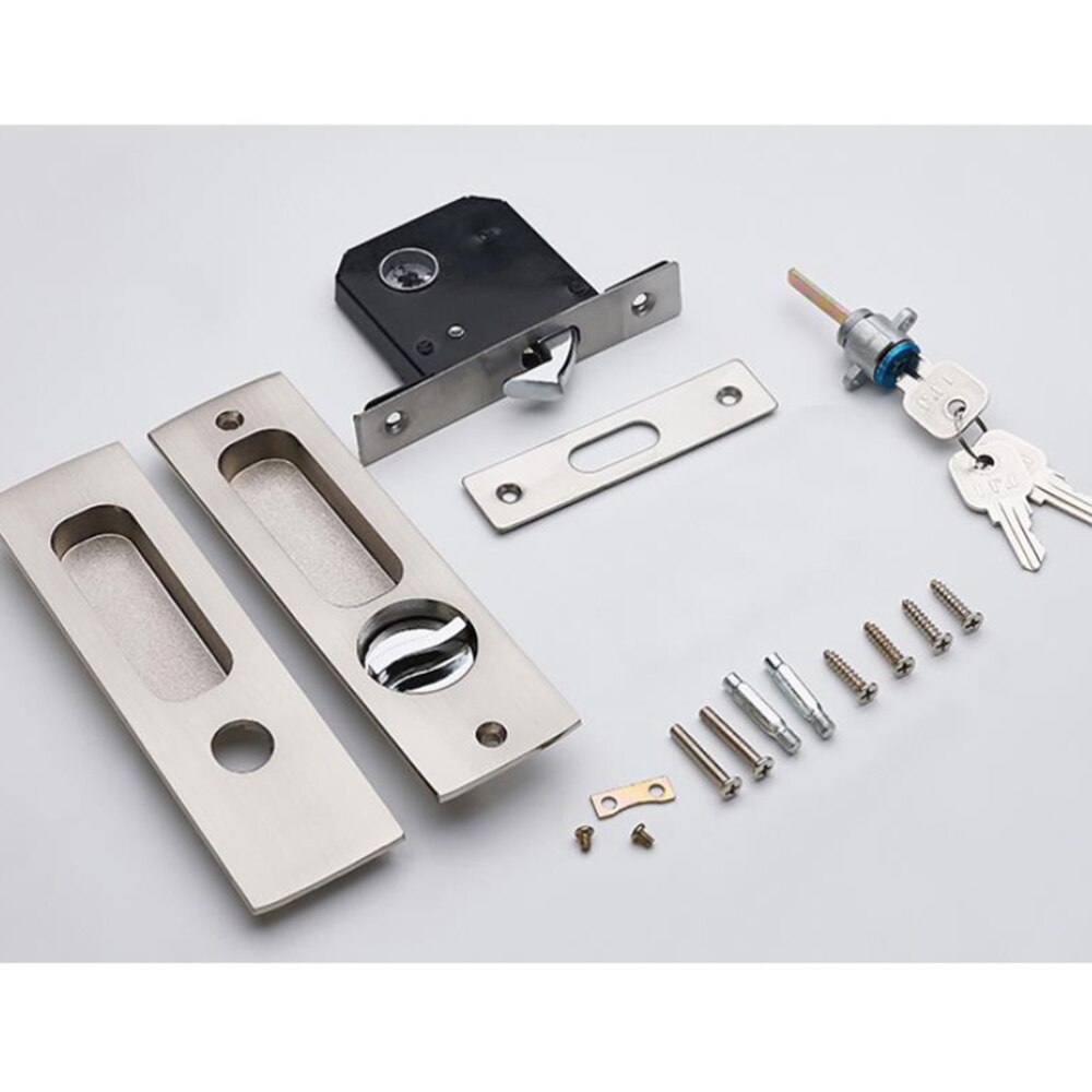 Sliding Door Lock Handle Anti-theft Door Latch lock for Barn Hidden Handle Interior Door Pull Locks Wood Door Furniture (Square)