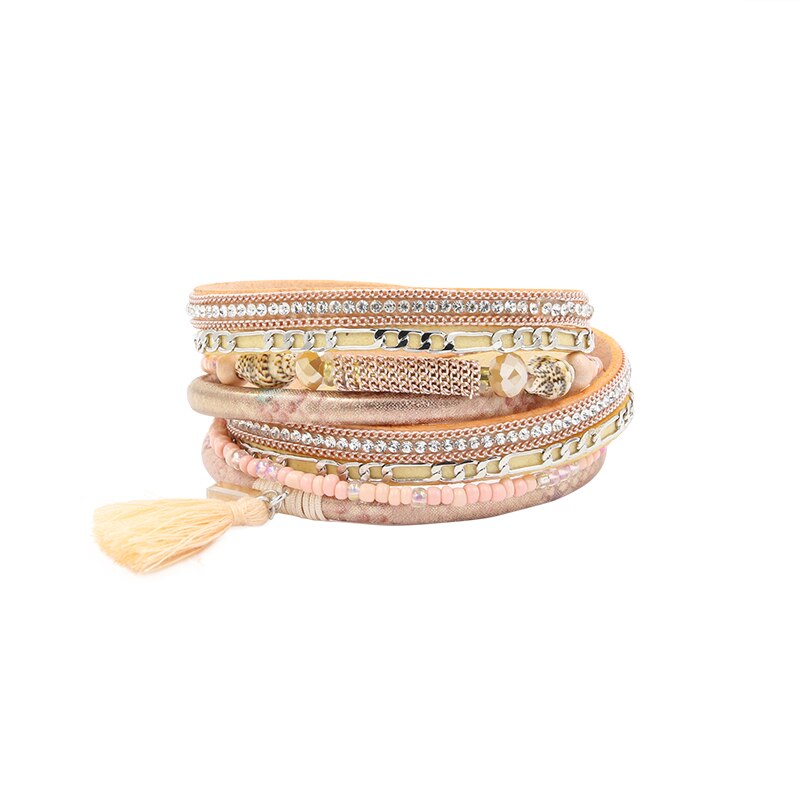 STRATHSPEY PU Leather Bracelets&Bangle For Women Pulseira De Couro Feminine Long Crystal Conch Bead Magnetic Wrap Pulseras Mujer