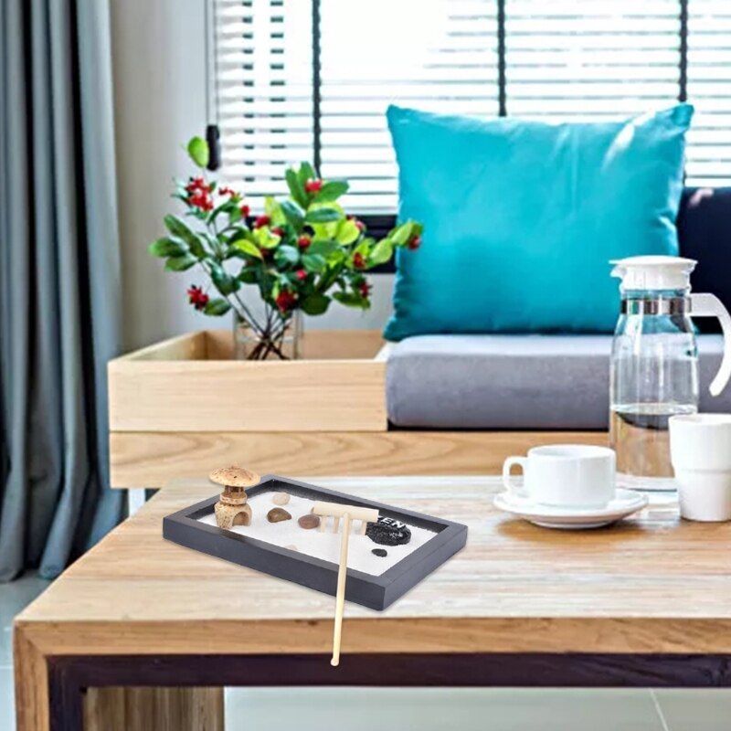 Japońnarty Zen ogród na biurko 6x4 cali duża taca biały piasek rzeka skały kamyki prowizji narzędzia zestaw stół biurowy akcesoria 85DA