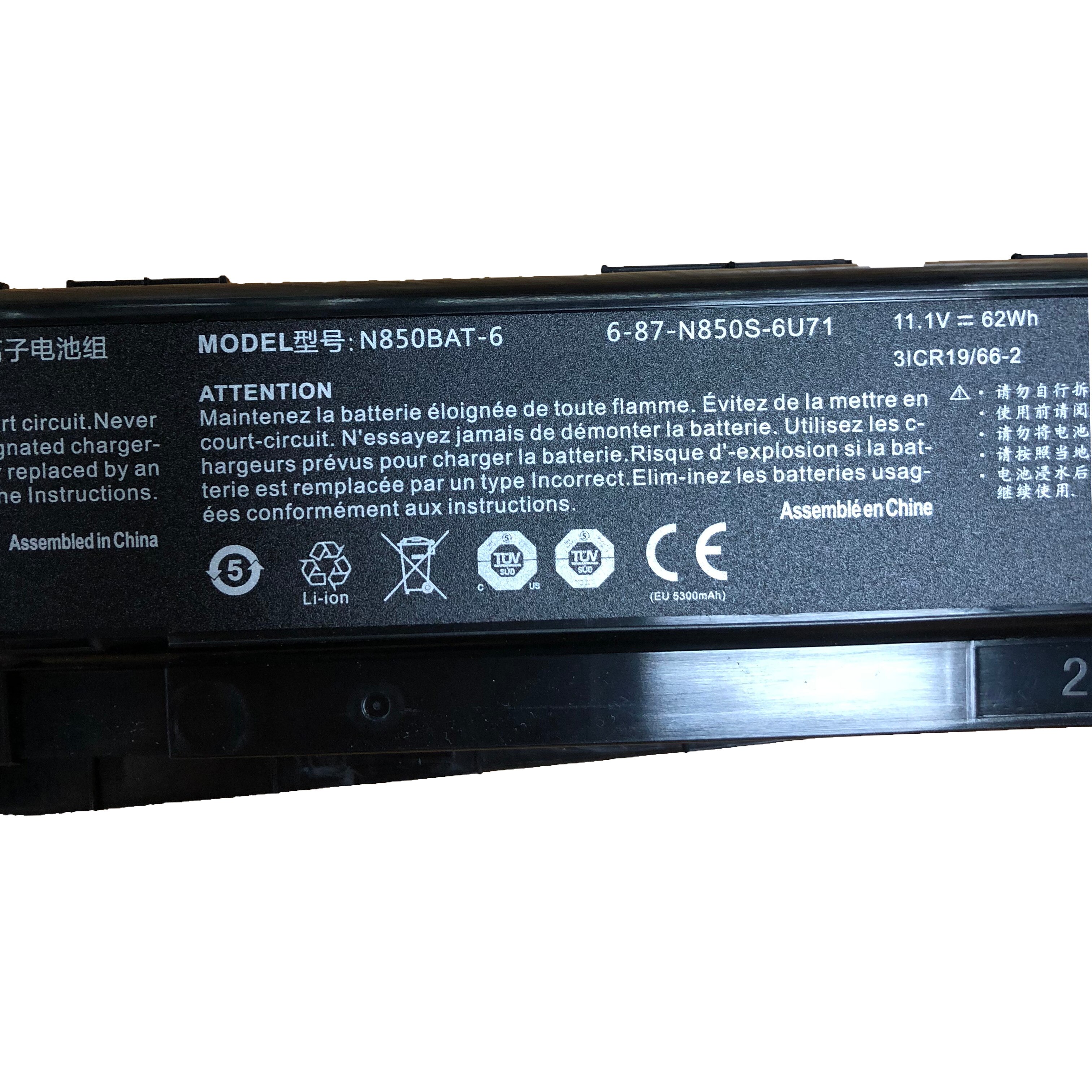 11.1V 62WH N850BAT-6 Original Laptop Battery For Clevo N850 N850HC N850HJ N870HC N870HJ1 N870HK1 N850HJ1 N850HK1 N850HN