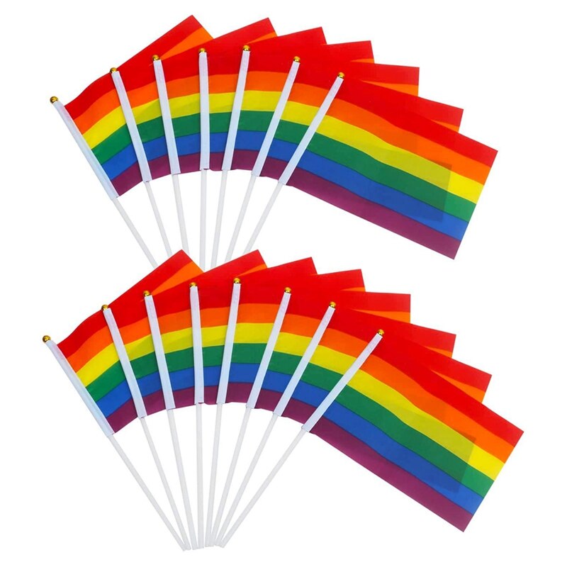 15 Rainbow Hand Flags for Waving - Stick Flags - Multicoloured Mini Hand Flags for LGBT Gay Pride Events: Default Title
