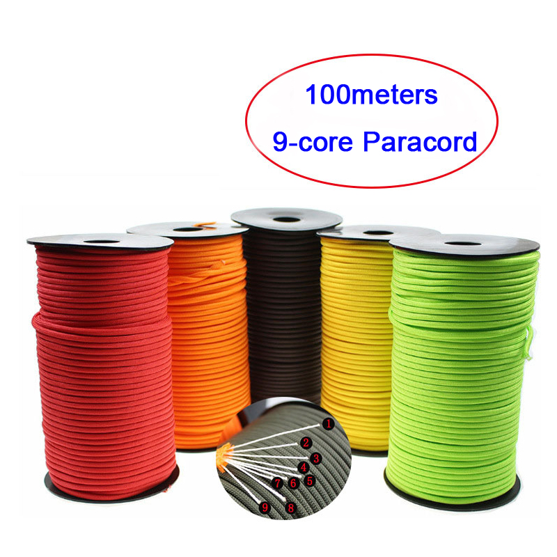100 Meter Dia.4mm 9 Stand Cores Paracord Voor Survival Parachute Cord Lanyard Camping Klimmen Camping Touw Wandelen Waslijn