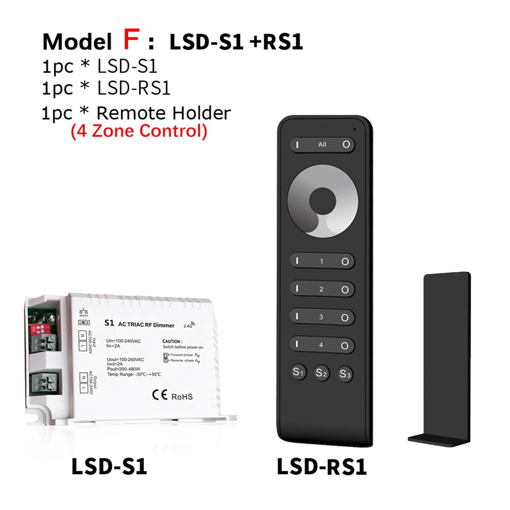 Led Triac Dimmer 220V High Voltage 100V-240VAC 2A Trailing Edge Dimming 2.4G wireless RF Remote Led Light Triac Dimmer S1: Model F